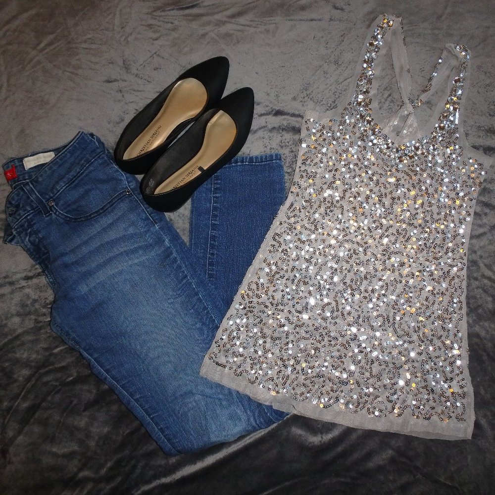 Silver Sequin Tank Top